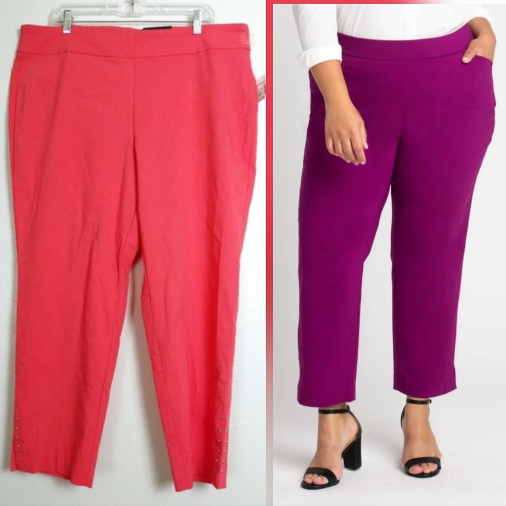 Roz & Ali Pull On Classic Fit Ankle Pant Size 20W Coral Casual Cruise Vacation